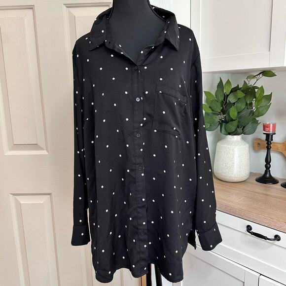 Old Navy Women’s Button Down Shirt Black W/ Seven Point Star Size Large L - Picture 1 of 12